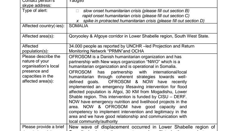 Alert: Violent conflict in Lower Shabelle region, Somalia (18-015-SP) 