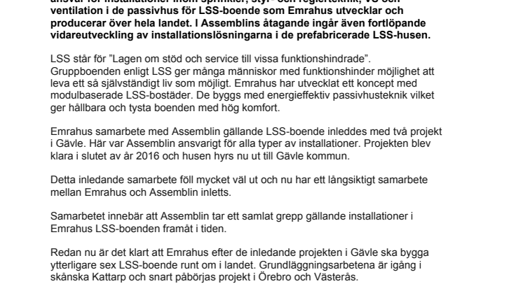 Assemblin i långsiktigt samarbete gällande installationer i passivhus för LSS-boende 
