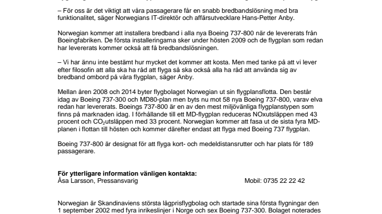 Sänd sms och surfa snabbt från flygplanet – Norwegian igång redan till hösten