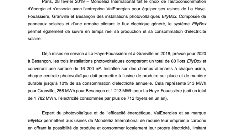Mondelēz International équipe trois de ses usines en France de panneaux solaires avec ValEnergies