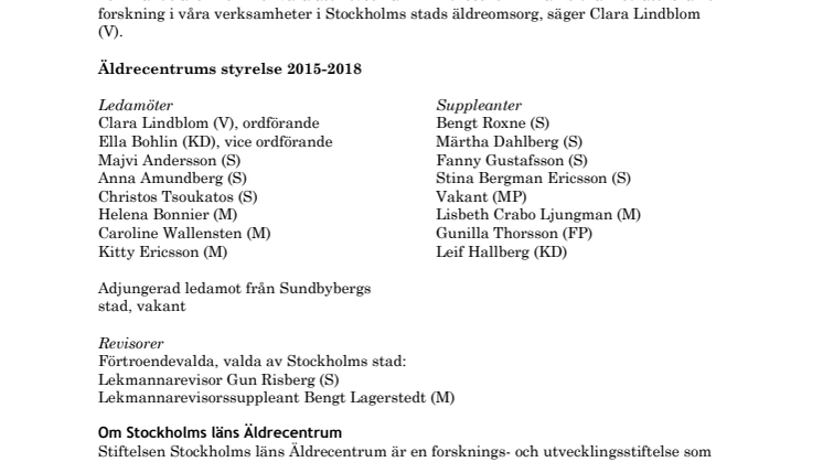 Clara Lindblom (V) ny styrelseordförande för Stiftelsen Stockholms läns Äldrecentrum