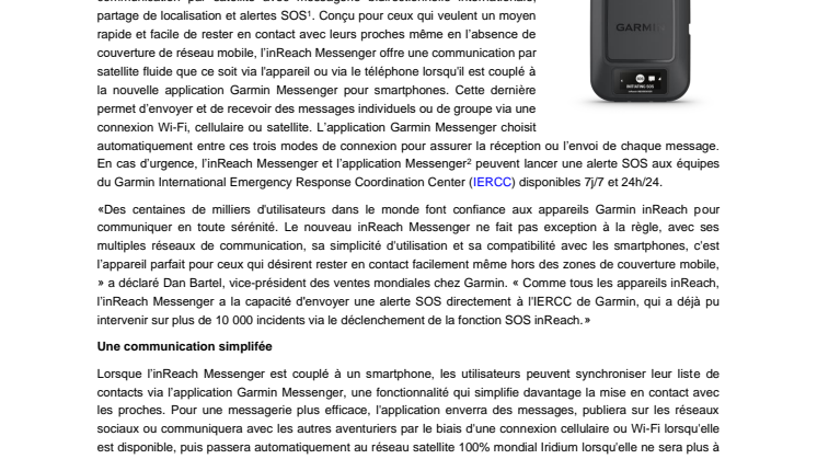 Garmin Press Release inReach Messenger 