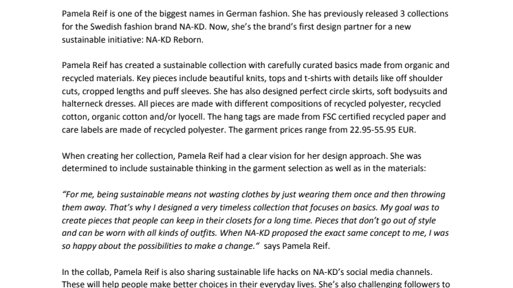 NA-KD partners up with Pamela Reif to launch new sustainable initiative 