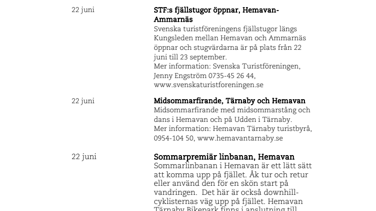 Sommarkalender Hemavan Tärnaby