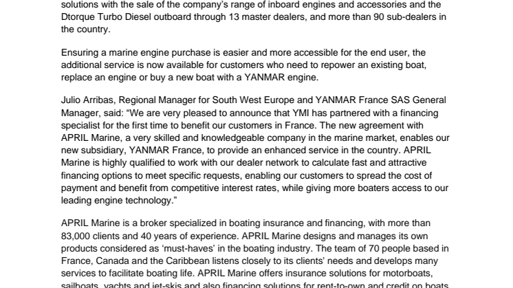 YANMAR Announces Partnership with APRIL Marine in France