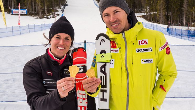 Fjolårsvinnarna i SM, Maria Pietilä-Holmner och André Myhrer.   Foto: Klas Rockberg/SSF