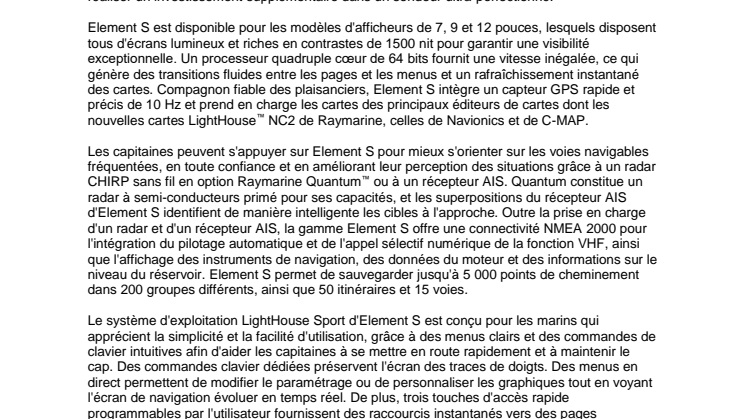 FLIR présente les écrans de navigation Raymarine Element S