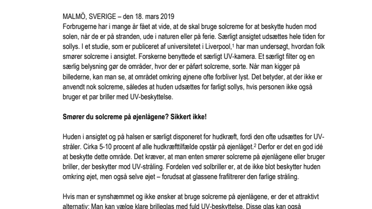 Smører du solcreme omkring øjnene? Brug et par briller i stedet!