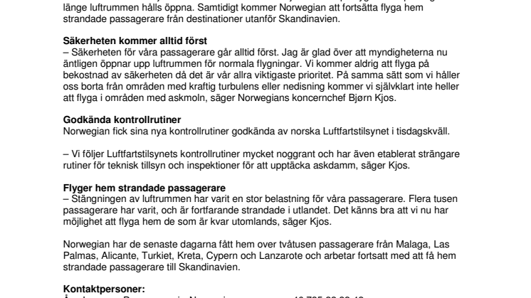 Norwegian etablerar nya rutiner för askinspektion