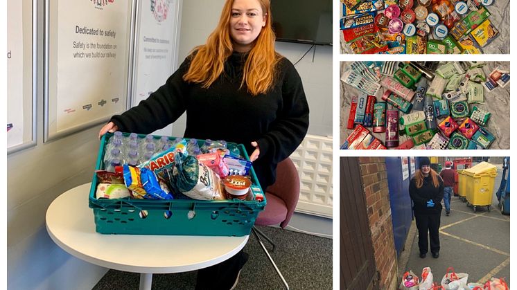Thameslink's Eloise Rowan with donations for Luton and Dunstable Hospital - SEPARATE IMAGES AVAILABLE TO DOWNLOAD BELOW