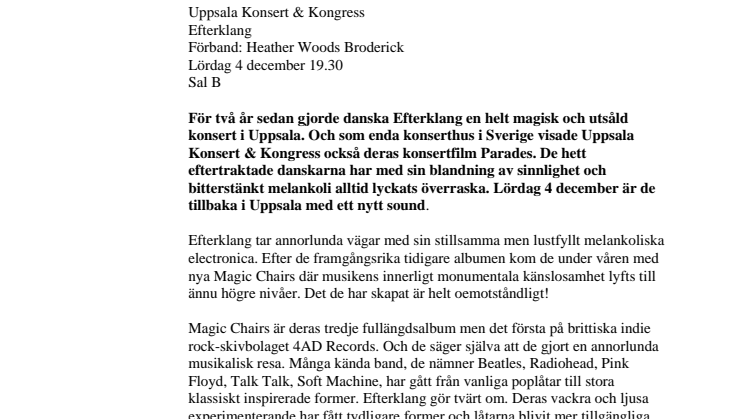 Efterklang tillbaka i Uppsala 4 december