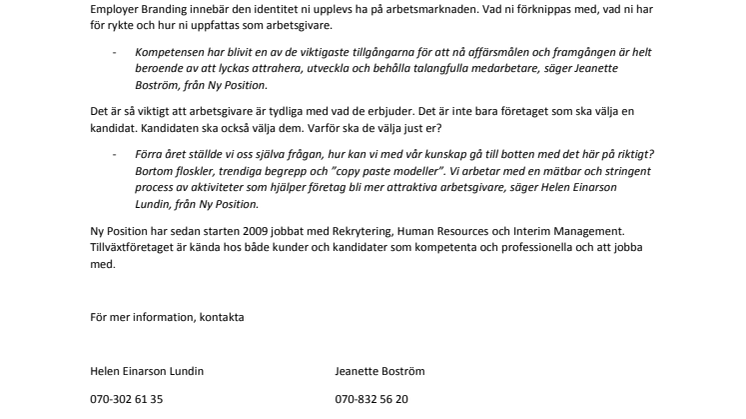 Ny Position arbetar med en mätbar process som hjälper företag bli attraktivare arbetsgivare