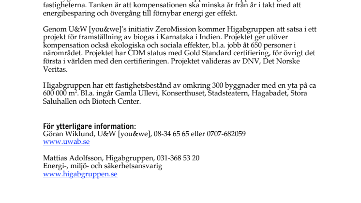 U&W [you&we] tecknar avtal med Higabgruppen om klimatkompensation.