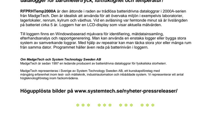RFPRHTemp2000A - Ny trådlös datalogger 
