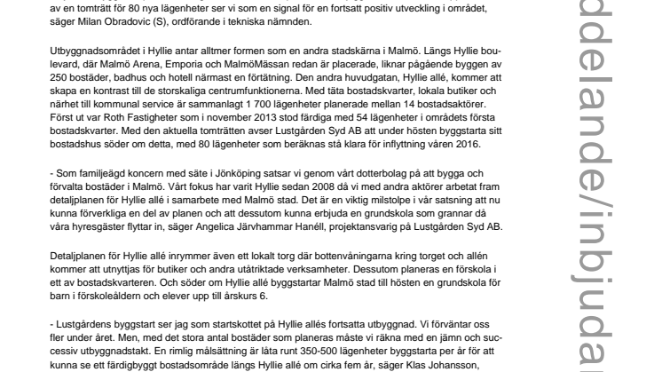 Startskott för fler bostäder längs Hyllie allé