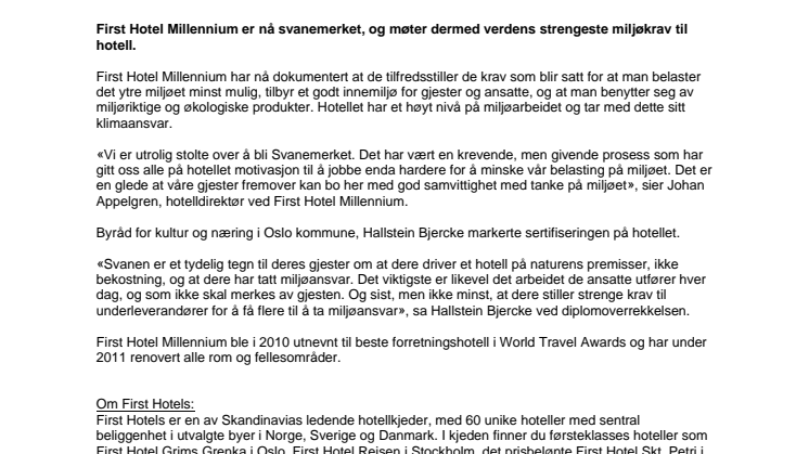 First Hotel Millennium er svanemerket