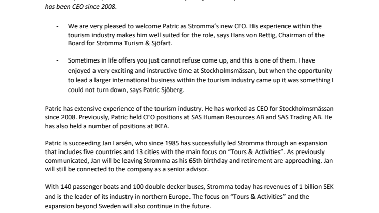 Patric Sjöberg appointed new CEO of Stromma 