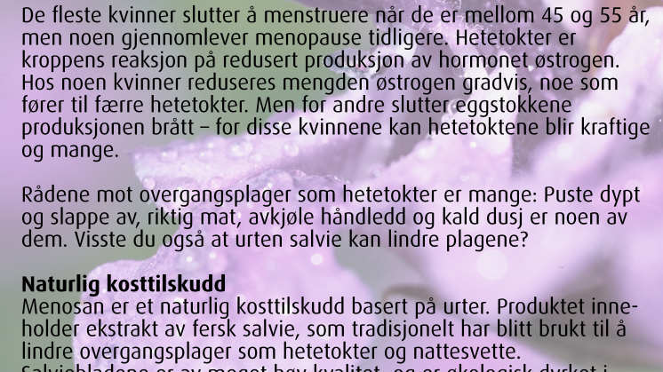 Nytt kosttilskudd som lindrer overgangsplager