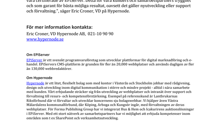 Hypernode blir EPiServer Premium Solution Partner