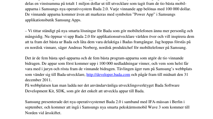 Samsung utlyser mobil-app-tävling för Bada-utvecklare