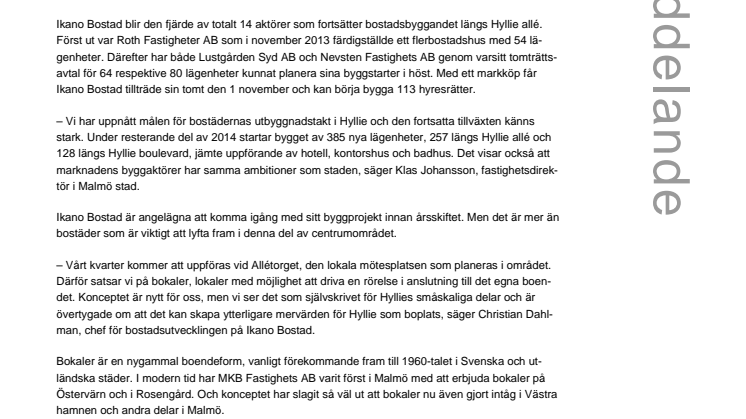 Bokaler skapar mervärden för Hyllie allé