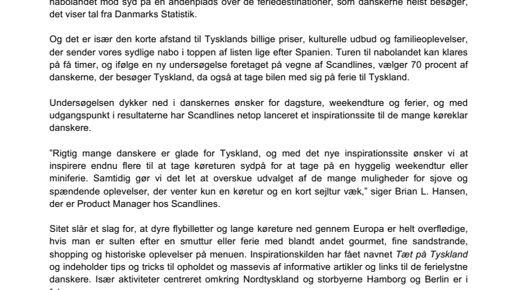 Bilferie til Tyskland topper hos danskerne