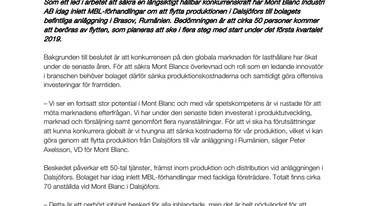 Mont Blanc inleder förhandlingar om att flytta produktionen i Dalsjöfors