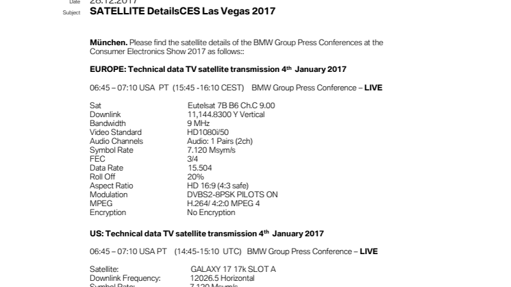 Satellite details of the BMW Group Press Conference at CES 2017