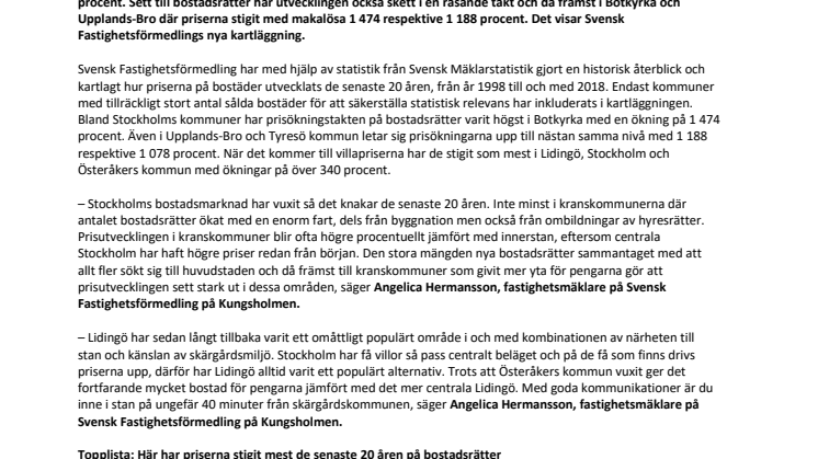 Ny kartläggning visar: Så har bostadspriserna rusat i Stockholm de senaste 20 åren