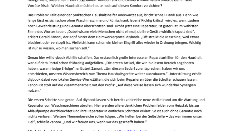 Heimwerkerportal diybook rettet jetzt auch Waschmaschinen