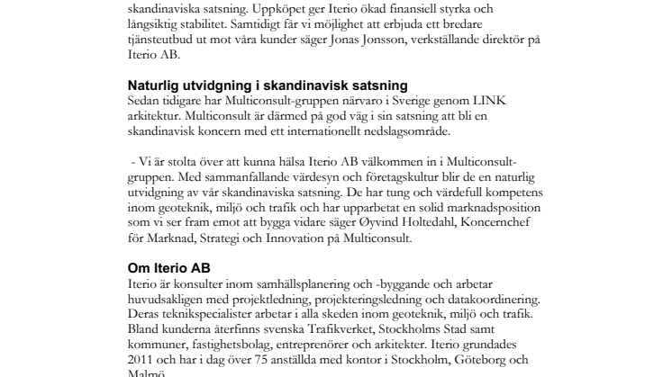 Iterio AB blir del av Multiconsult-gruppen