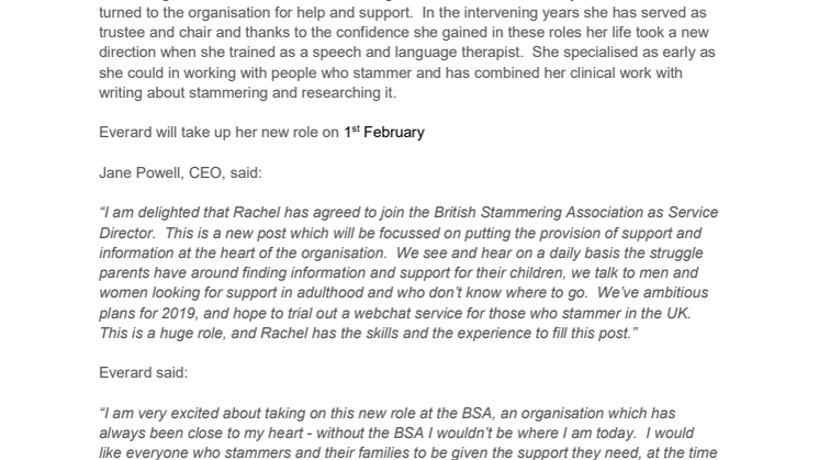 Service Director Appointed at British Stammering Association 