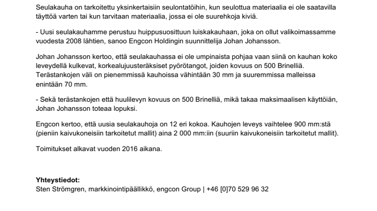 Engcon lanseeraa kaivukoneissa käytettävän seulakauhan