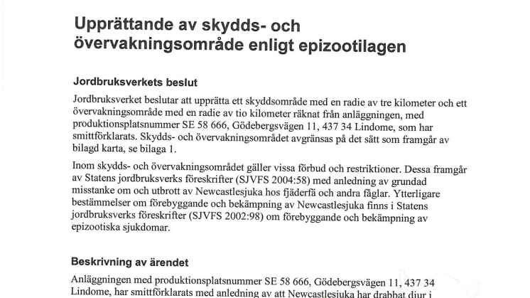 Beslut om upprättande av skydds- och övervakningsområde