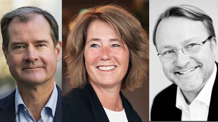 Mårten Lilja, vice vd, Johanna Frelin, vd och Tobias Dysenius, försäljningschef på Riksbyggen.