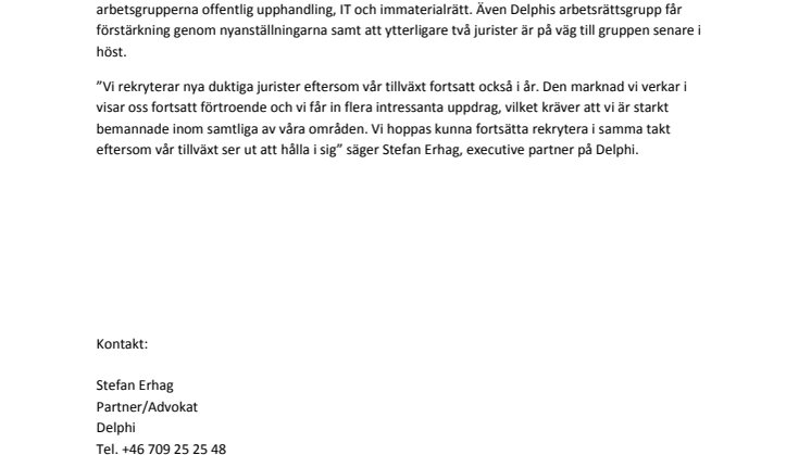 Delphi växer och rekryterar fyra nya jurister