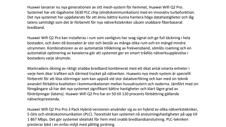 Nya Huawei Wifi Q2 Pro maxar hemmets nätverk