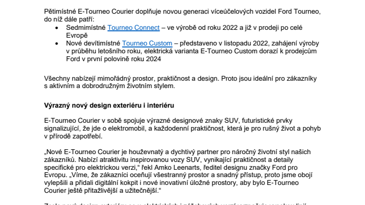 Nové E-Tourneo Courier – Základní fakta