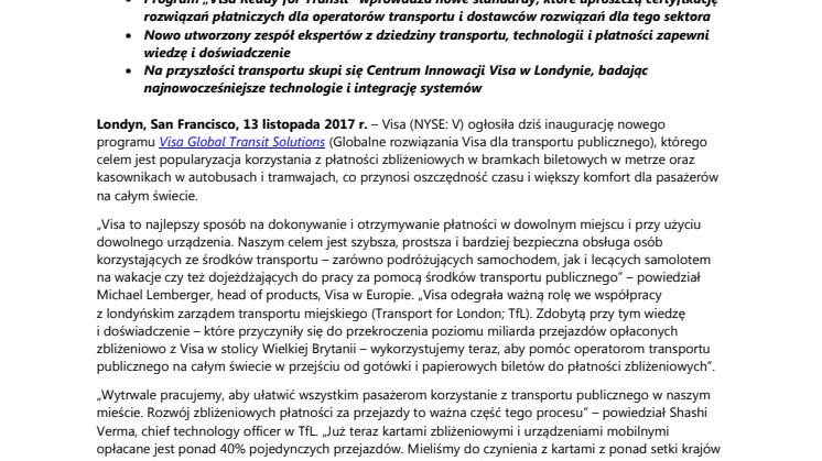 Visa zmienia standardy korzystania z transportu publicznego na całym świecie – koniec z poszukiwaniem gotówki czy papierowego biletu