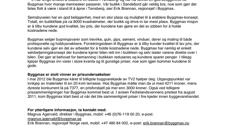 Byggmax har åpnet ny butikk i Tønsberg