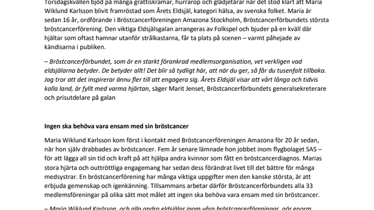 Ordförande i bröstcancerförening – vinnare av Årets Eldsjäl