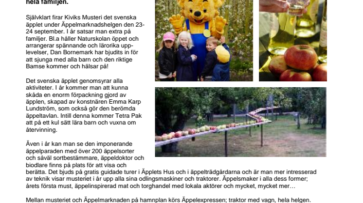 Upplevelser och kunskap för hela familjen på Kiviks Musteri under Äppelmarknaden!