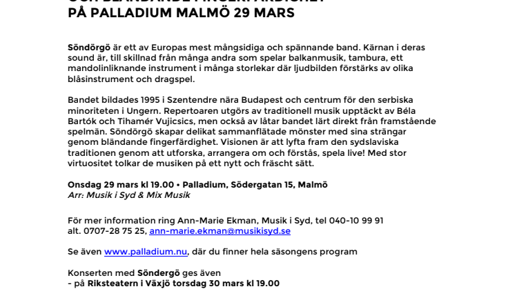 Söndörgő – ungersk balkan med fullt ös och bländande fingerfärdighet – på Palladium Malmö 29 mars