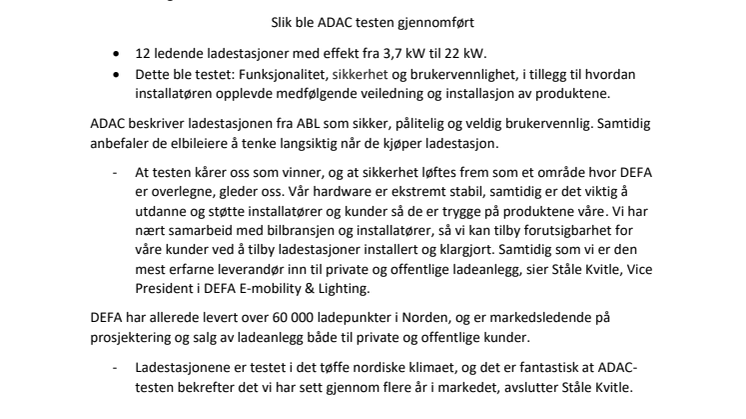  Ladestasjon fra DEFA best i test hos tyske ADAC