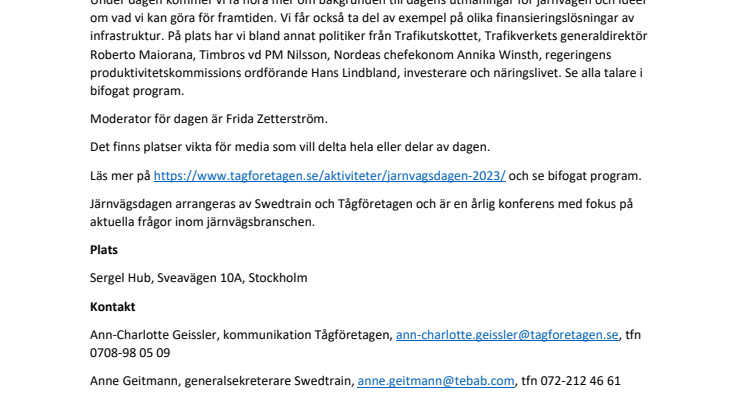 Pressinbjudan Järnvägsdagen 29 november inkl detaljerat program