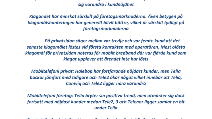 Tele- och datakombranschen 2011 - Svenskt Kvalitetsindex