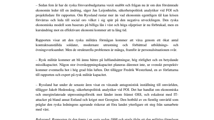 Rysk militär förmåga ökar