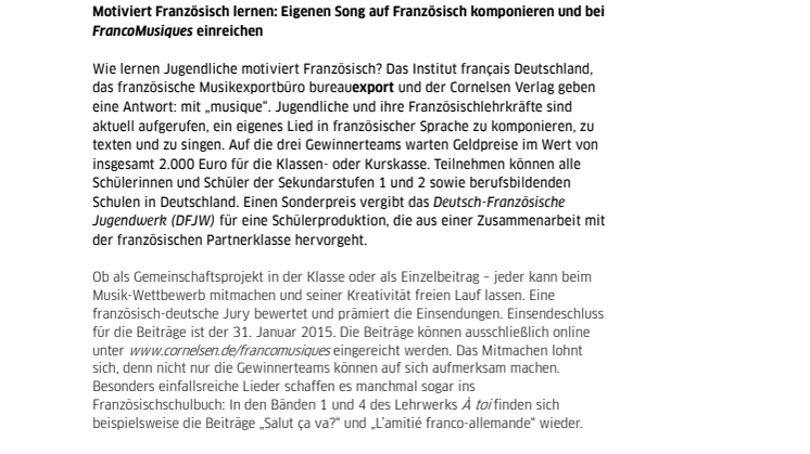 Motiviert Französisch lernen: Eigenen Song auf Französisch komponieren und bei FrancoMusiques einreichen