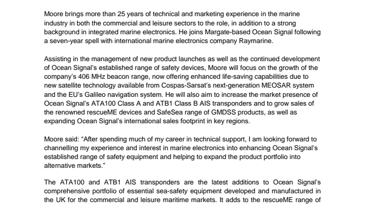 Ocean Signal Strengthens Team with Appointment of New Product Manager