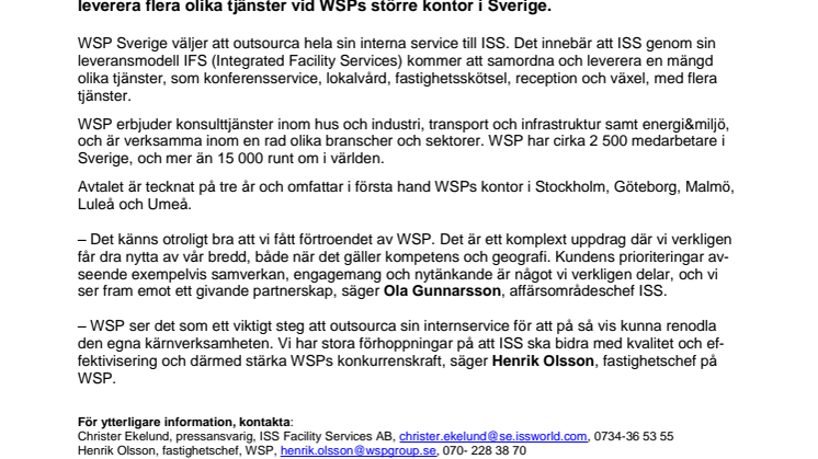 WSP väljer ISS som helhetsleverantör av service